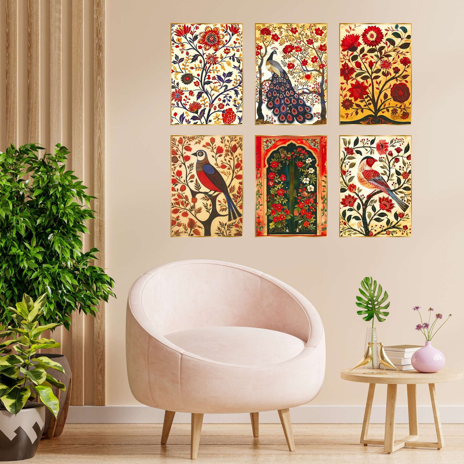 Set of Six Wall Paintings for Wall Dacoration Golden Framed Wall Paintings for Living Room & Bedroom Wall Art for Home Decoration & Office Wall Décor (17x13 inch CH-GD6-9)